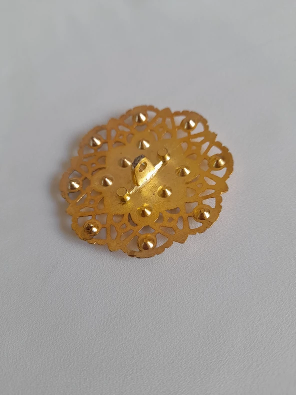 Gold Yuvarlak Taşlı Broş - 4