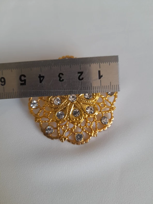 Gold Yuvarlak Taşlı Broş - 2
