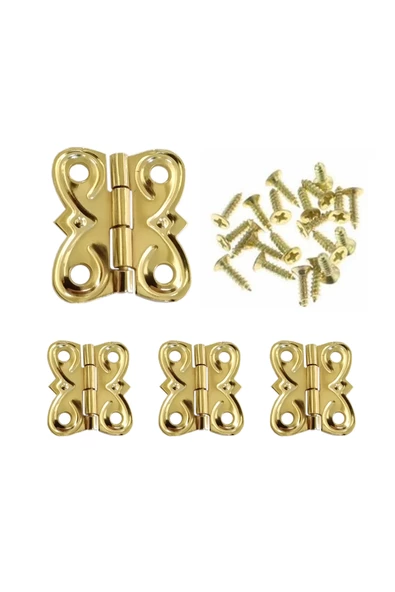 4 Adet Eko Menteşe Sarı ve Vidaları 20x18 mm Kutu ve Sandık Menteşesi Hobi Maket - 3