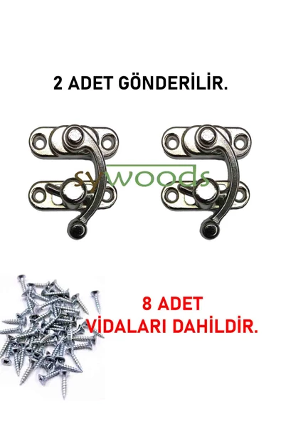2 ADET BÜYÜK BOY YAY GÖZÜ KANCALI KİLİT NİKEL KUTU SANDIK VE KAPAK KLİPSİ 37X45 MM - 3