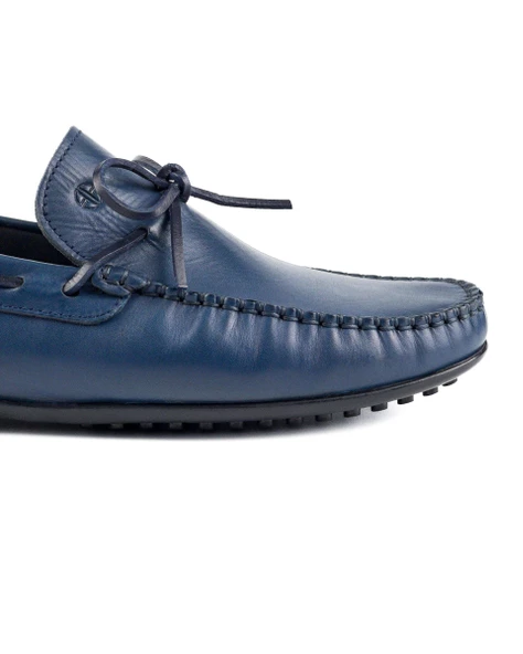 Tripolis Lacivert Hakiki Deri Erkek Loafer Ayakkabı - 5