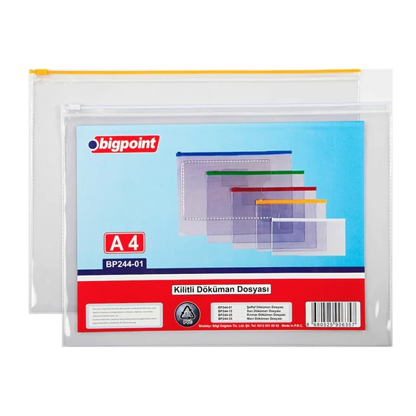 Bigpoint Kilitli Döküman Dosyası A4 PVC Kırmızı 12'li Poşet - Resim 2