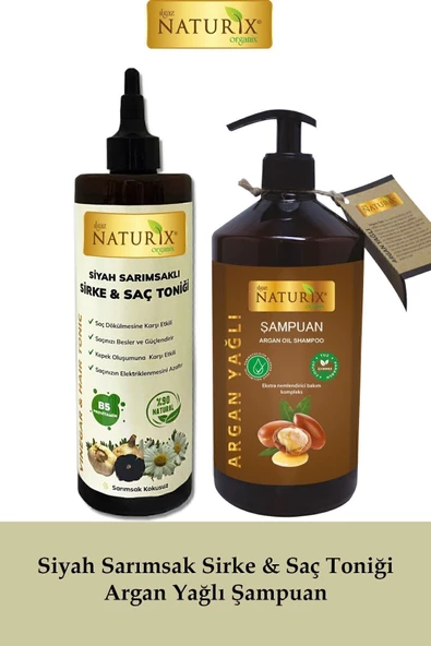 Siyah Sarımsaklı Sirke & Saç Toniği 400 Ml +  Argan Yağlı Onarıcı Bakım Şampuanı 600 ML