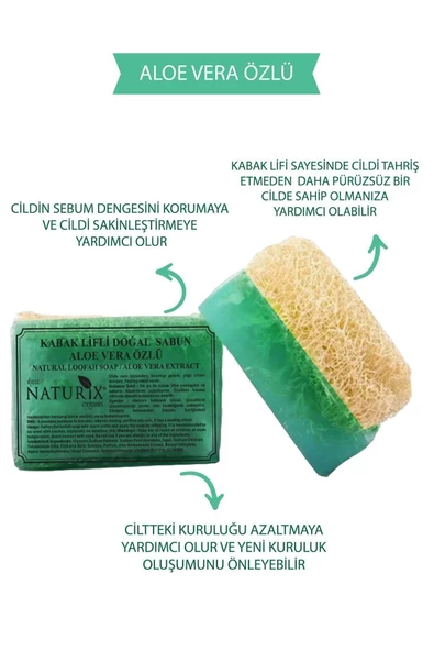 Naturix Kabak Lifli Aloe Vera Özlü Sabun 130 Gr - Kuru Ciltler İçin Nemlendirici, Akne Kurutucu Sabun