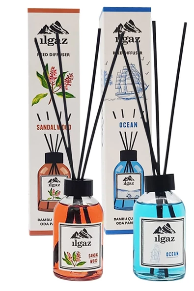 Sandal Ağacı Bambu Çubuklu Oda Kokusu 110 Ml & Okyanus Bambu Çubuklu Oda Kokusu 110 Ml - 2'li Kalıcı ve Doğal Ortam Kokusu Seti