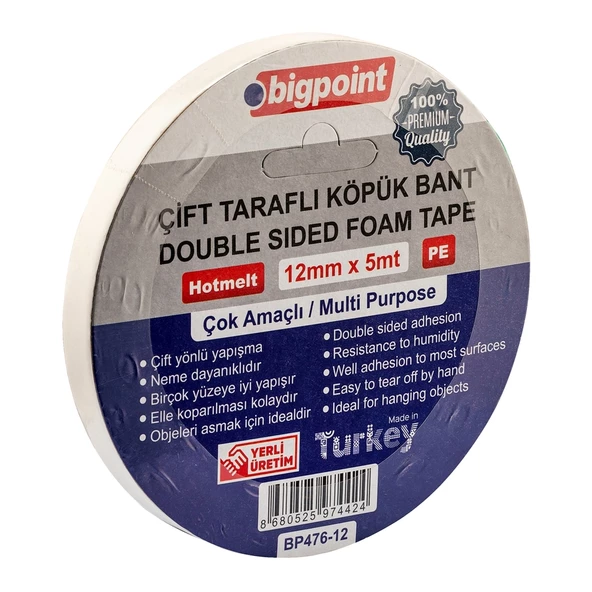 Bigpoint Çift Taraflı Köpük Bant 12mmx5m - 6 Adet