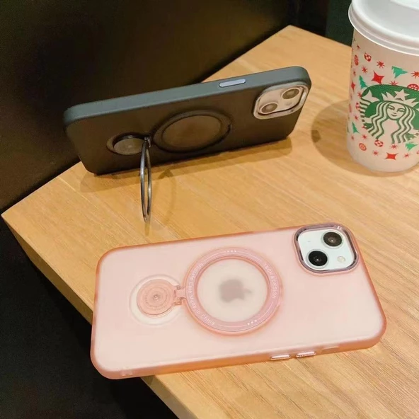 İphone 14 Pro Max Stantlı Buzlu Sert Magsafe Kapak - Resim 9