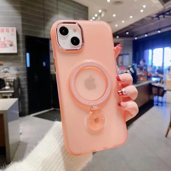 İphone 14 Pro Max Stantlı Buzlu Sert Magsafe Kapak - Resim 10