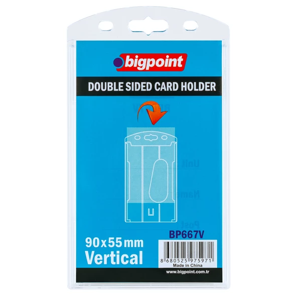 Bigpoint Çift Taraflı Kart Kabı Dikey Şeffaf 55x90mm 10'lu Poşet