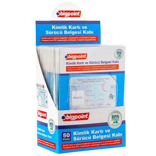 Bigpoint Kimlik ve Ehliyet Kabı Şeffaf 86x54mm 2'li Set 50'li Stand - 2