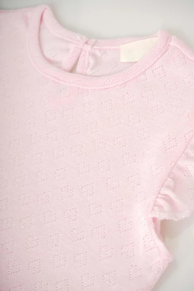 KIZ BEBEK PAMUK KALP DESENLİ VE JAKARLI PAMUK TİŞÖRT - 4