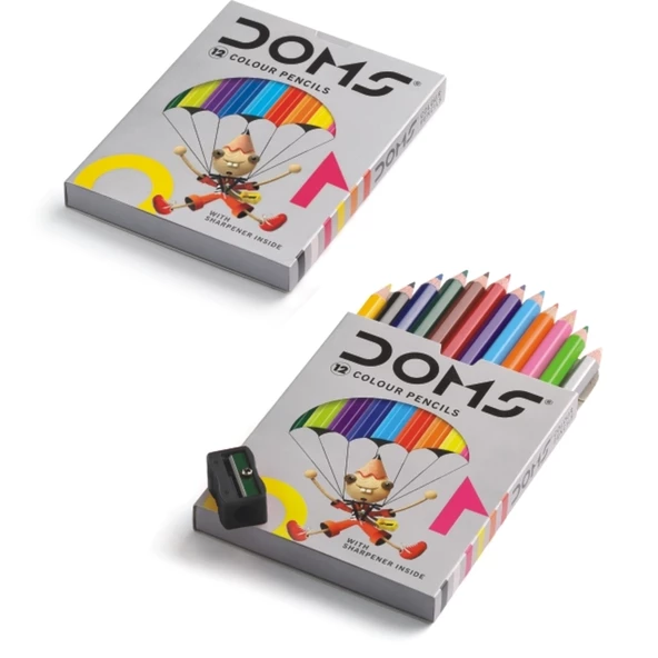 Doms Kuru Boya Kalemi 12 Renk Yarım Boy X 12'li Paket - 1
