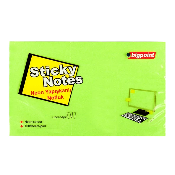 Bigpoint Yapışkanlı Not Kağıdı 75x125mm Neon Yeşil 12'li