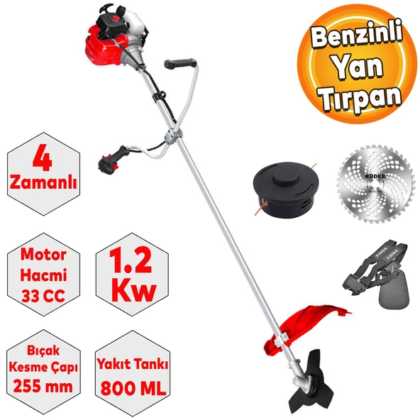 Rodex RDX9639 Benzinli Yan tırpan Çim Ot Biçme Kesme 4 Zamanlı Testere 33 CC 3,2 KW