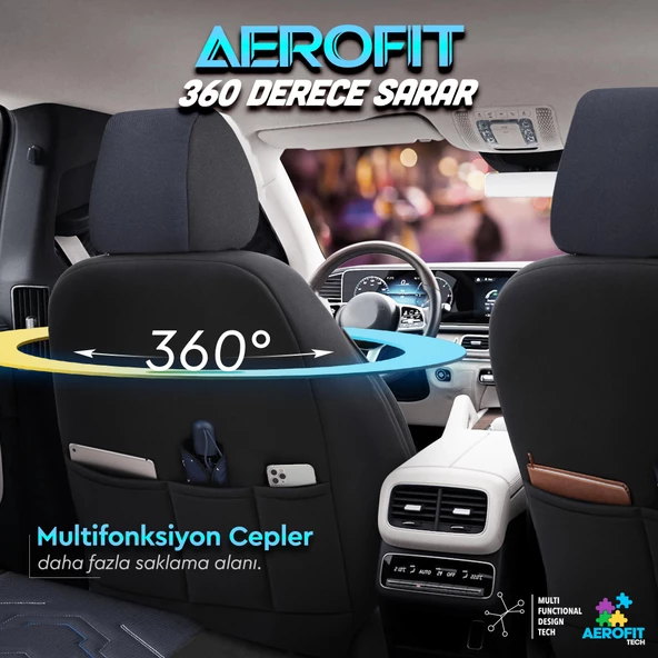 Otom Reflective Design Premium Stitch Tech Oto Koltuk Kılıfı  Siyah-Mavi - 5