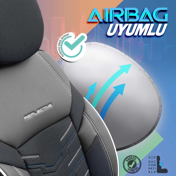 Otom Reflective Design Premium Stitch Tech Oto Koltuk Kılıfı Siyah-Mavi - 6