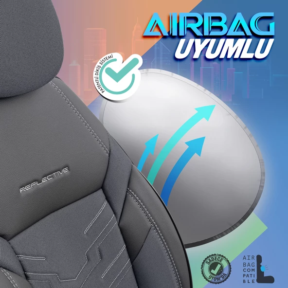 Otom Reflective Design Premium Stitch Tech Oto Koltuk Kılıfı Siyah-Füme - 6