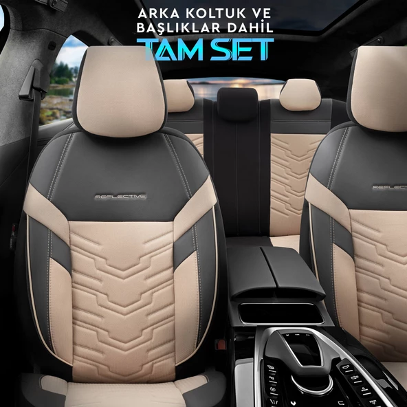 Otom Reflective Design Premium Stitch Tech Oto Koltuk Kılıfı  Siyah-Bej - 3