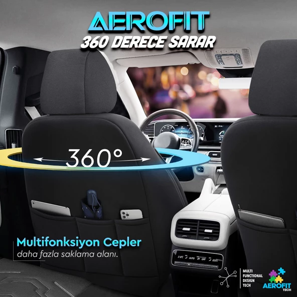 Otom Reflective Design Premium Stitch Tech Oto Koltuk Kılıfı Siyah-Beyaz - 5