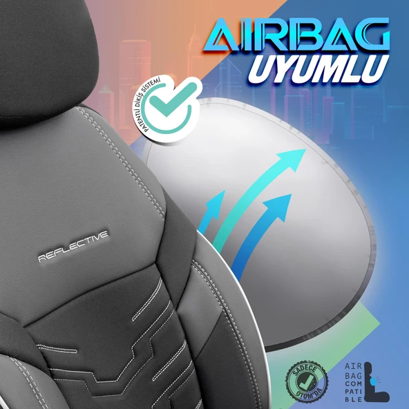 Otom Reflective Design Premium Stitch Tech Oto Koltuk Kılıfı  Siyah-Beyaz - 6
