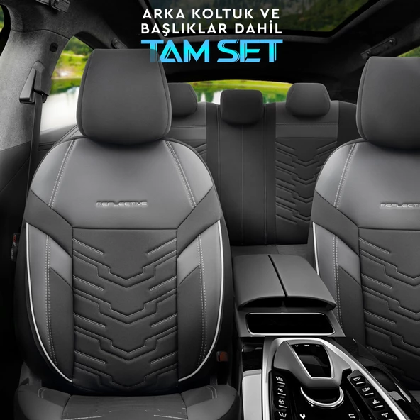 Otom Reflective Design Premium Stitch Tech Oto Koltuk Kılıfı  Siyah-Beyaz - 3