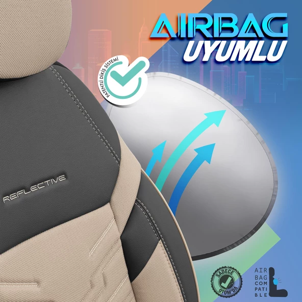 Otom Reflective Design Premium Stitch Tech Oto Koltuk Kılıfı  Siyah-Bej - 6