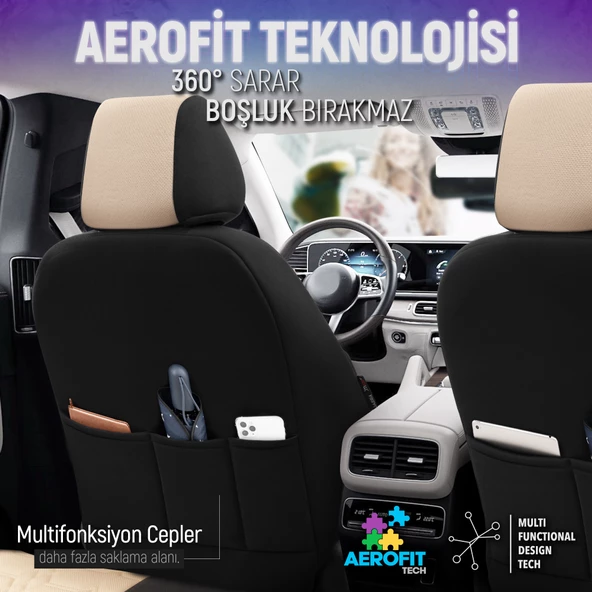 Otom Elegance Design Premium Özel Tasarım Oto Koltuk Kılıfı  Siyah-Bej - 5