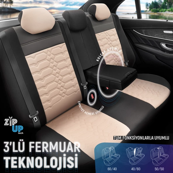 Otom Elegance Design Premium Özel Tasarım Oto Koltuk Kılıfı  Siyah-Bej - 4