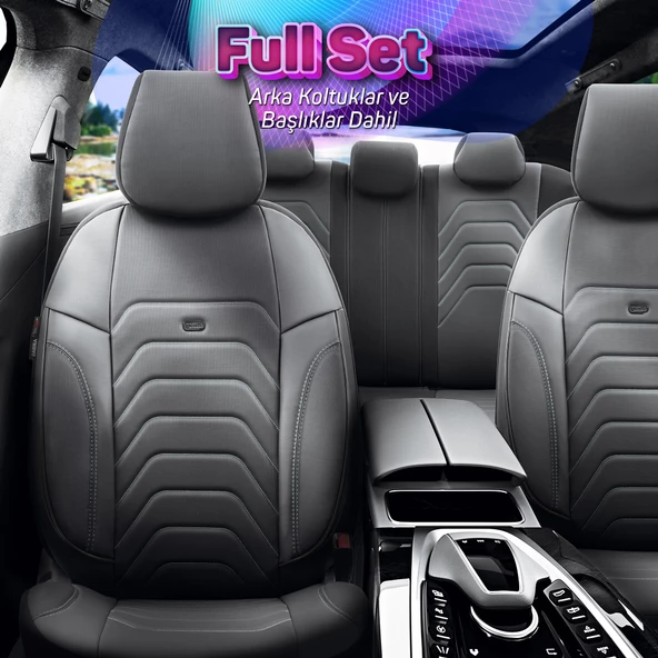 Otom Core Design Premium Deri Ekstra Destekli Oto Koltuk Kılıfı   Siyah - 3