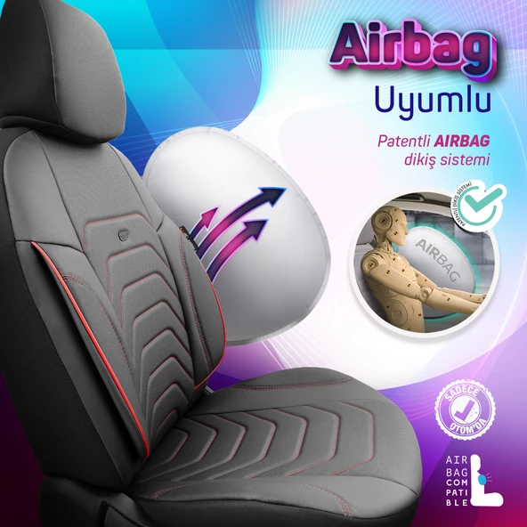 Otom Core Design Premium Deri Ekstra Destekli Oto Koltuk Kılıfı   Kırmızı - 6