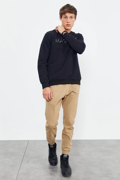 Yazı Nakışlı O Yaka Rahat Form Erkek Sweatshirt - 88020 - 10