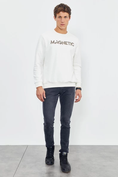 Yazı Nakışlı O Yaka Rahat Form Erkek Sweatshirt - 88020 - 4