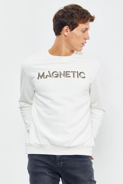 Yazı Nakışlı O Yaka Rahat Form Erkek Sweatshirt - 88020 - 3