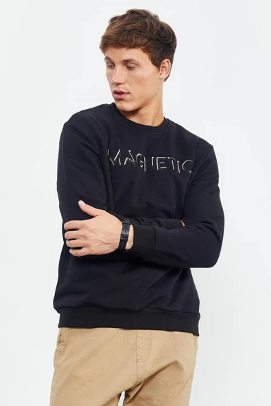 Yazı Nakışlı O Yaka Rahat Form Erkek Sweatshirt - 88020 - 11