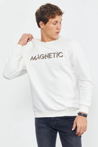 Yazı Nakışlı O Yaka Rahat Form Erkek Sweatshirt - 88020 - 5