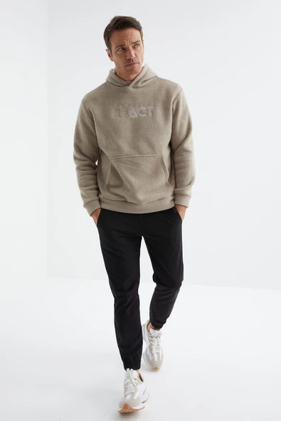 tommy life 88164 Yazı Nakışlı Kanguru Cepli Kapüşonlu Rahat Form Havlu Polar - 2