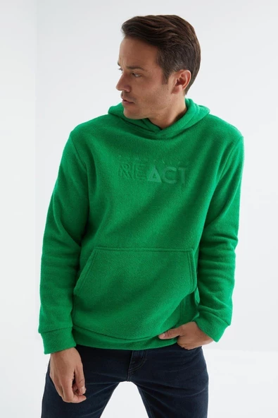 tommy life 88164 Yazı Nakışlı Kanguru Cepli Kapüşonlu Rahat Form Havlu Polar - 11
