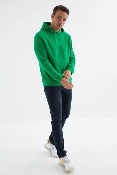 tommy life 88164 Yazı Nakışlı Kanguru Cepli Kapüşonlu Rahat Form Havlu Polar - 12