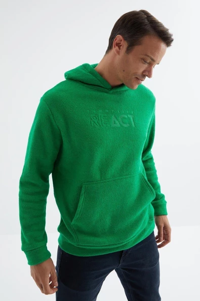 tommy life 88164 Yazı Nakışlı Kanguru Cepli Kapüşonlu Rahat Form Havlu Polar - 9