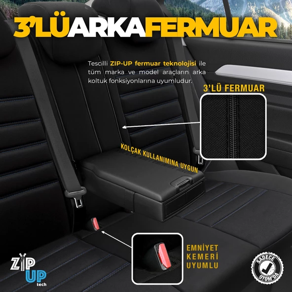 Otom Individual Design Ekstra Destekli Oto Koltuk Kılıfı  Siyah-Mavi - 4