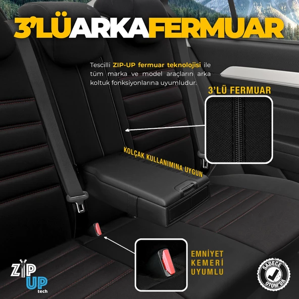 Otom Individual Design Ekstra Destekli Oto Koltuk Kılıfı Siyah-Kırmızı - 4