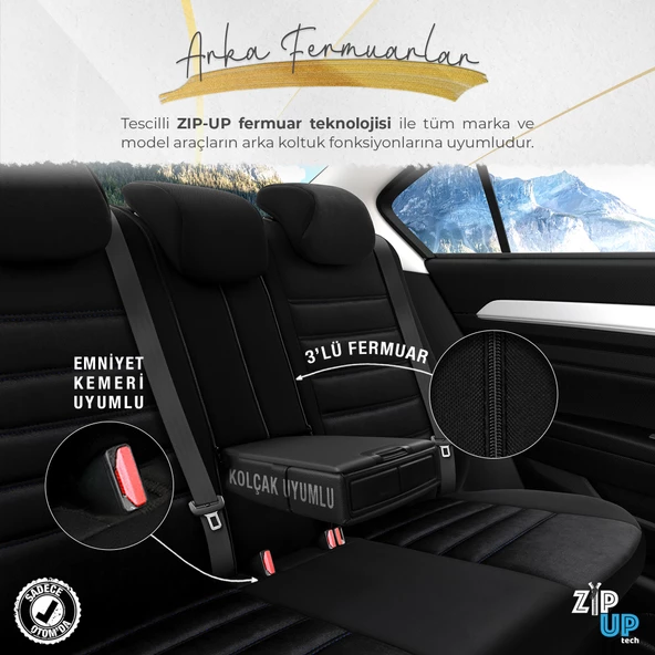 Otom Iconic Design Ekstra Destekli Oto Koltuk Kılıfı Siyah-Mavi - 4