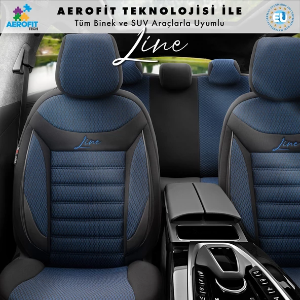Otom Line Design Ekstra Destekli Oto Koltuk Kılıfı  Siyah-Mavi - 3