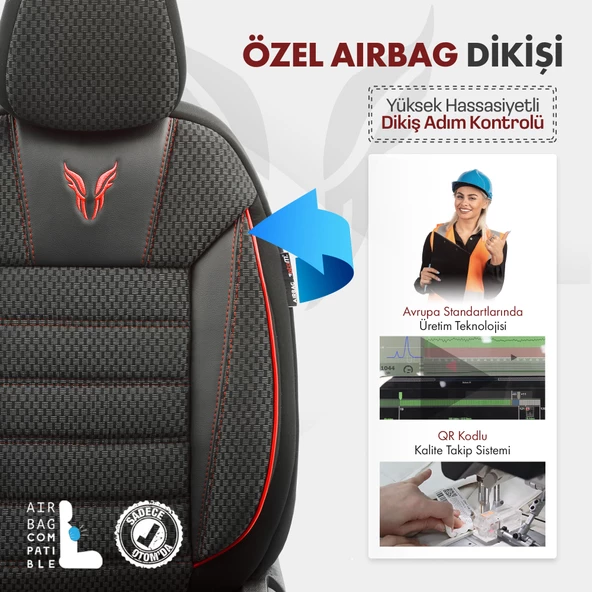 Otom Toro Design Ekstra Destekli Oto Koltuk Kılıfı  Siyah-Kırmızı - 4