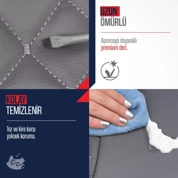 Otom Rsx Diamond Koruyucu Deri Oto Koltuk Minderi Füme - 5