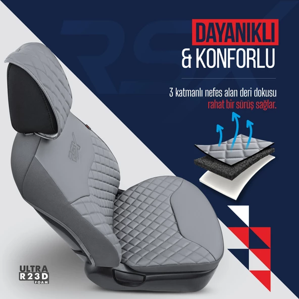 Otom Rsx Diamond Koruyucu Deri Oto Koltuk Minderi Füme - 3
