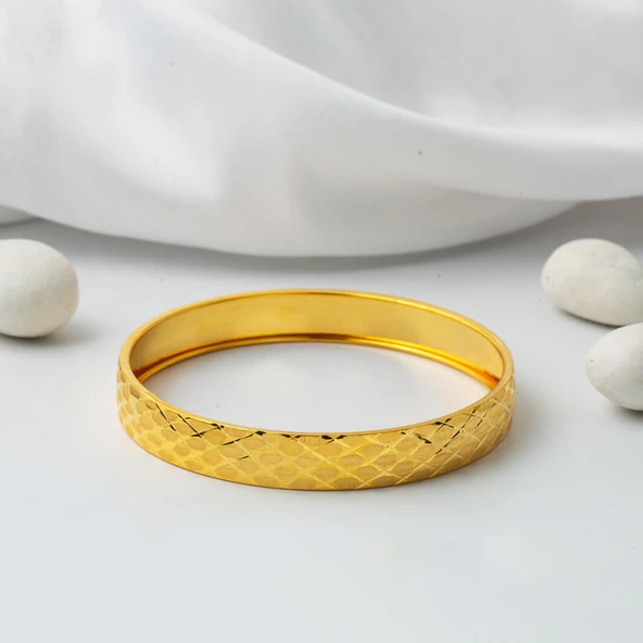 Baklava Desenli 14 Ayar Altın Hediyelik Bilezik - Resim 3