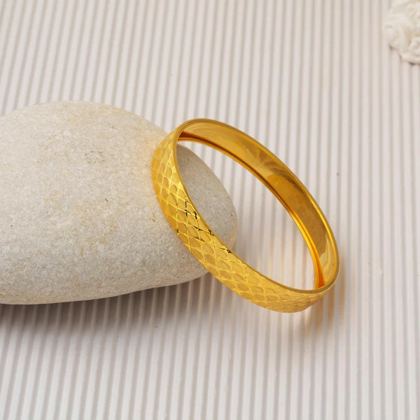 Baklava Desenli 14 Ayar Altın Hediyelik Bilezik - Resim 5