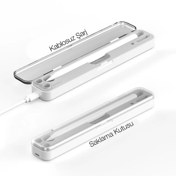 Polham Apple Pencil İçin Kablosuz Şarjlı Kalem Standlı Apple Pencil Saklama Kutusu,Taşınabilir Şarjlı - 3