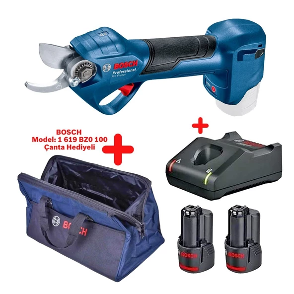 Bosch Pro Pruner 12 V 2 Ah Çift Akülü Dal Budama Makası + Bosch Taşıma Çantası